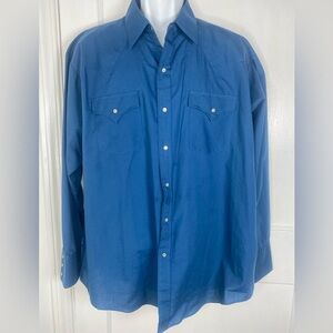 Plains Western Wear Vintage Men's Blue Casual Pearl Snap Button Down Shirt